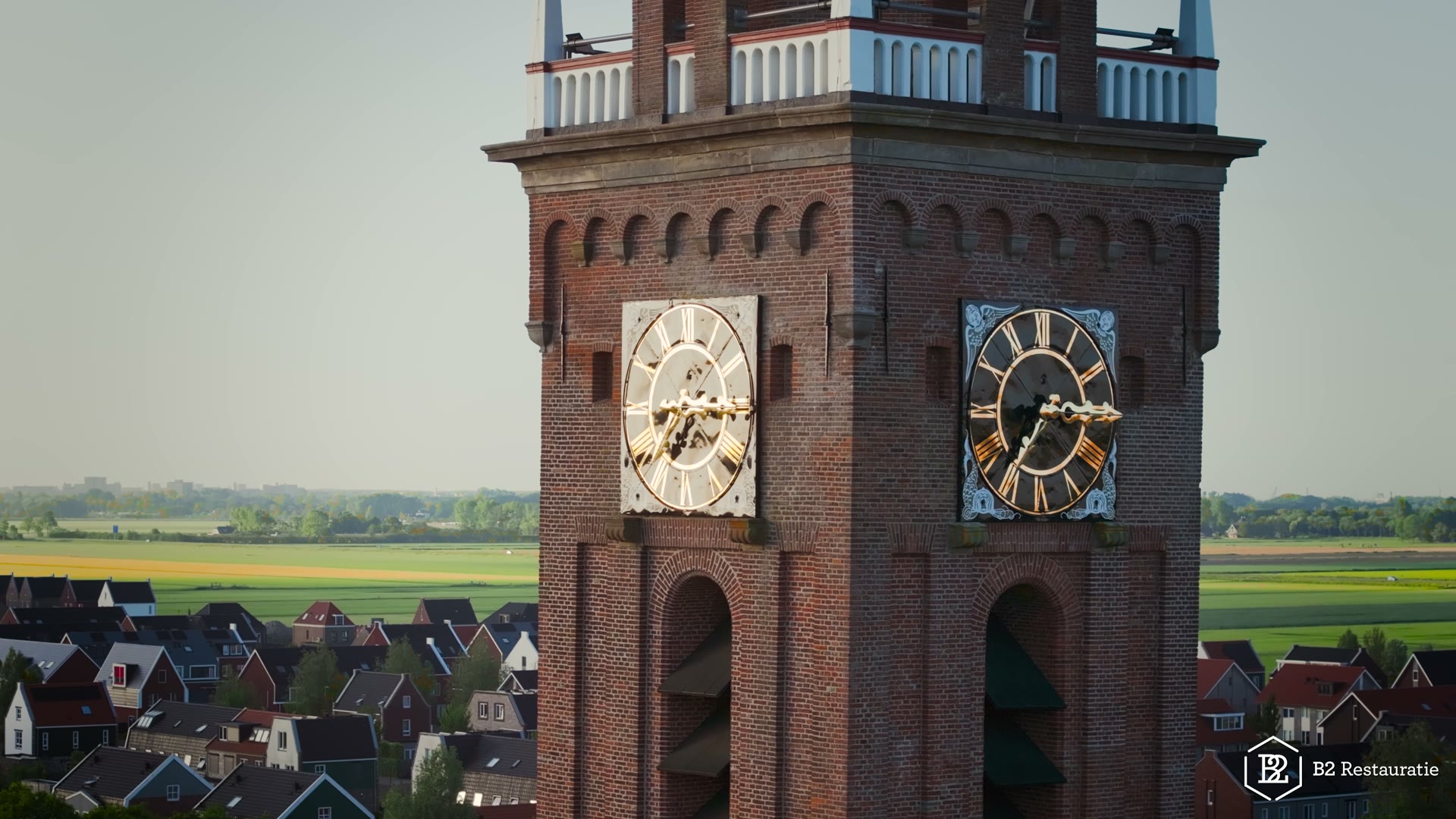 Stills uit de projectvideo van B2 Restauratie over de restauratie van de Keyserkerk in Middenbeemster: toren, steigers en vakwerk (4 van 6)